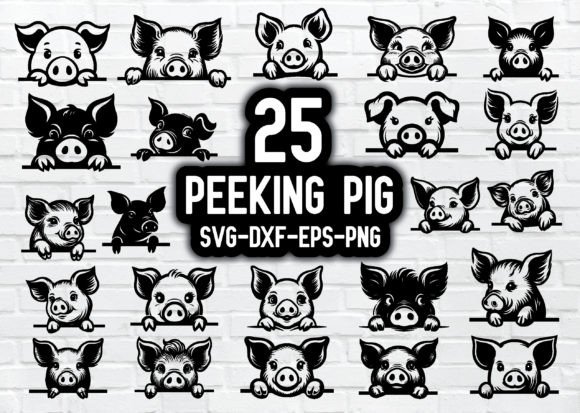 25-PEEKING PIG SVG Silhouette PNG Files: A Delightful Design Asset