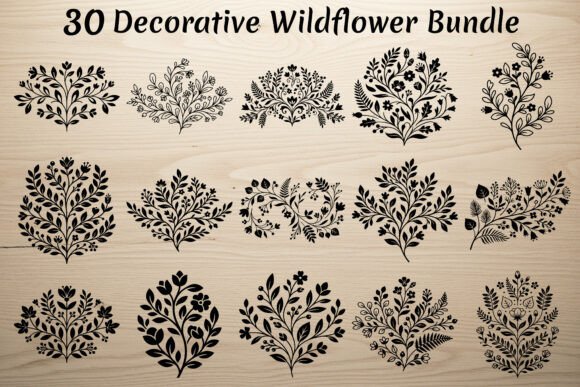 30 Decorative Wildflower Bundle: Elegant Botanical Designs