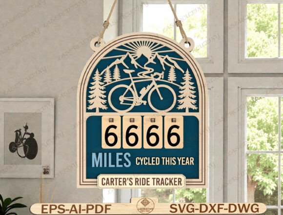 Cycling Tracker Sign Laser Cut File: Track Miles in Style