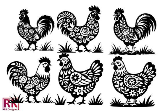 Elegant Floral Chicken Silhouette SVG Bundle for Crafters