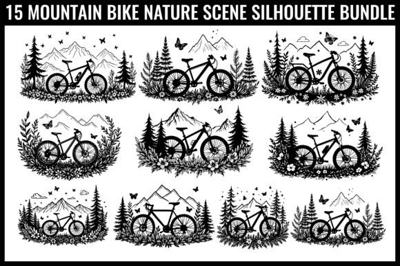 Mountain Bike Nature Scene Silhouettes