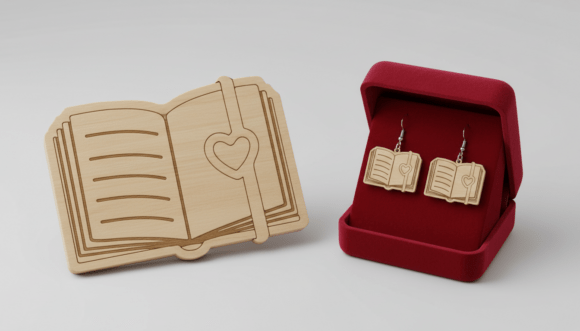 Open Book Heart Earring Laser Cut Design: Create Charming Literary Jewelry