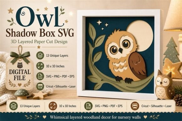 Owl Shadow Box Papercut Woodland Nursery