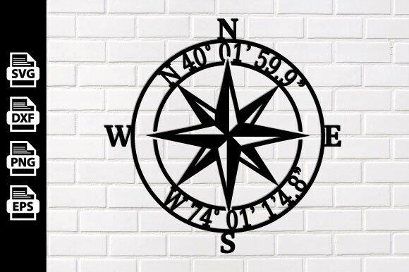 Personalized Compass Metal Sign, Laser Cut Design